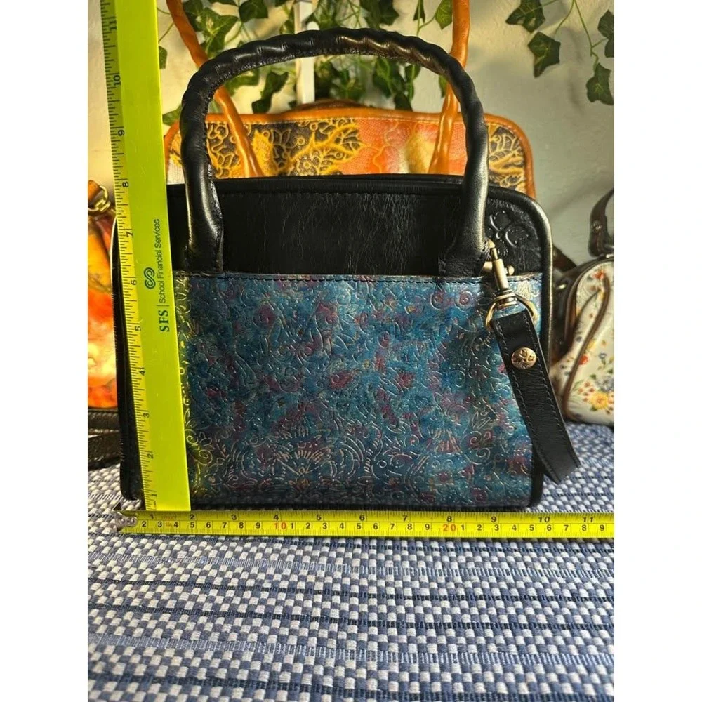 Patricia Nash Paris Satchel in Kimono Tapestry (Blue/Black Leather)